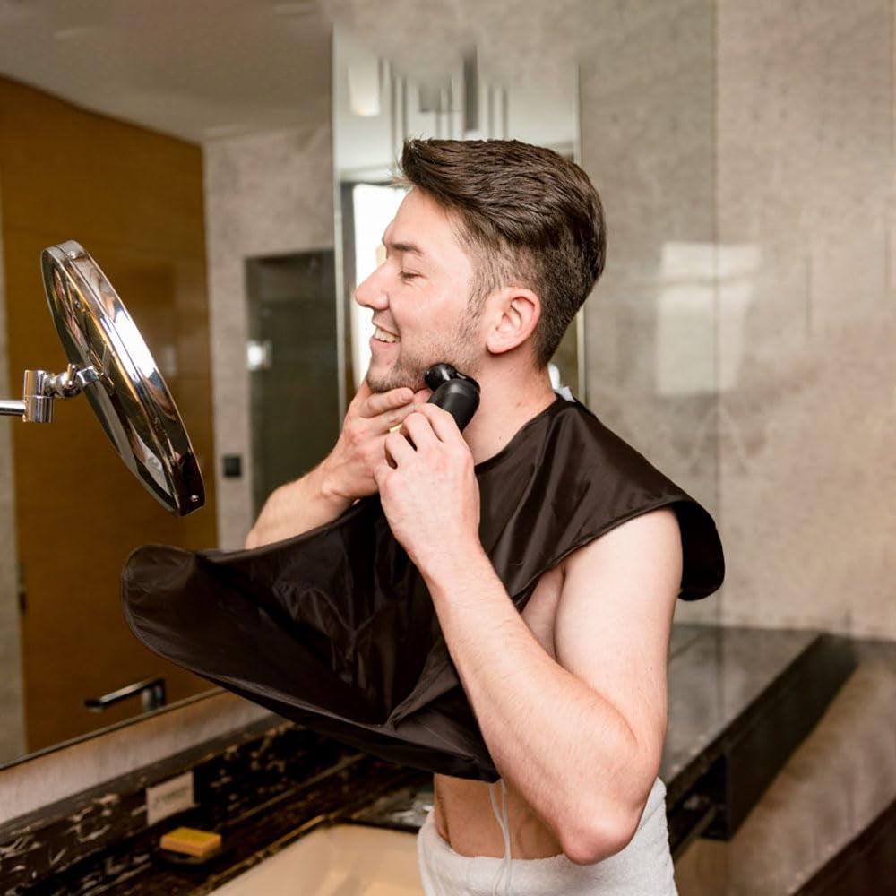 1 Pc Beard Bib Beard Apron, Beard Bib Apron for Men Beard Bib Trimmer Catcher Beard Hair Catcher for Dad or Husband Shaving & Trimming - Black