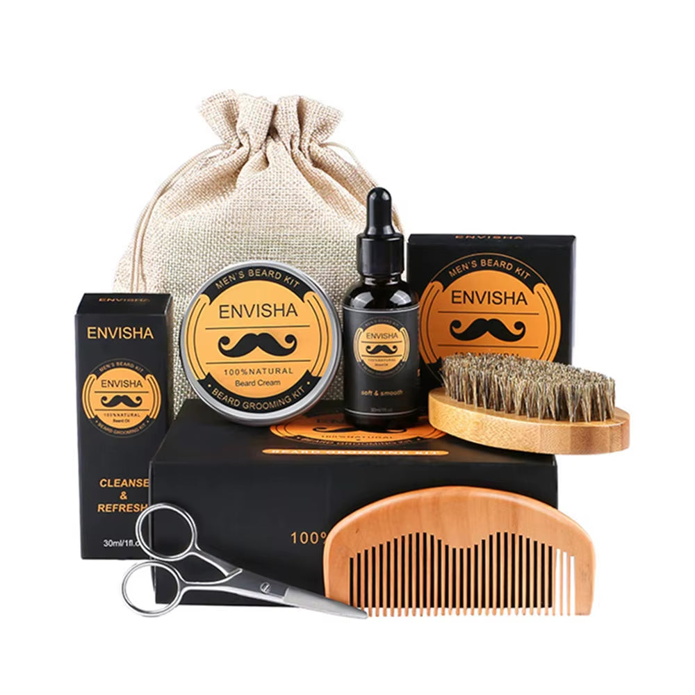 Beard Growth Kit for Men Barbe Hair Enhancerbeard Essential Oil Moisturizing Wax Growth Roller Comb Styling Scissors Beard Care