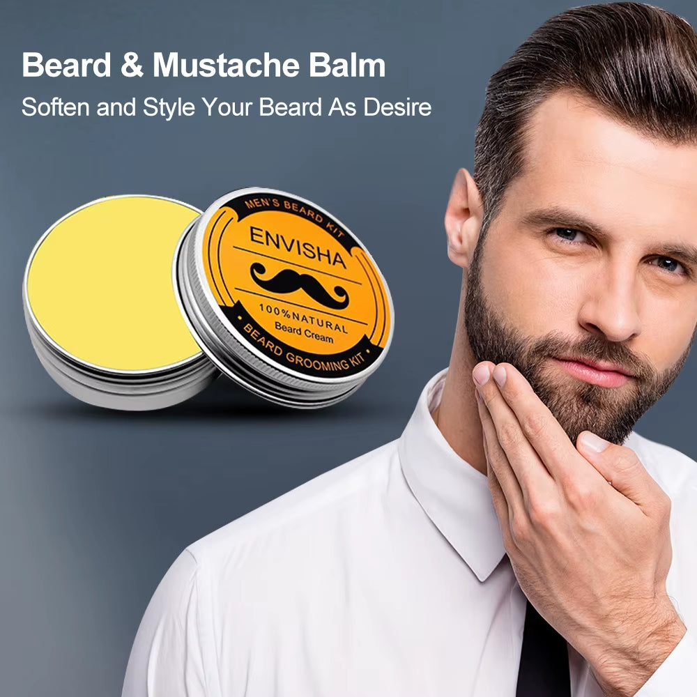 Beard Growth Kit for Men Barbe Hair Enhancerbeard Essential Oil Moisturizing Wax Growth Roller Comb Styling Scissors Beard Care