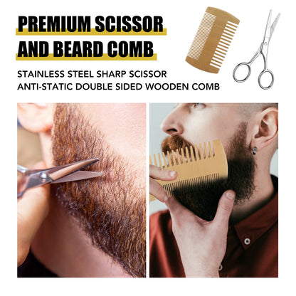 Beard Growth Kit for Men Barbe Hair Enhancerbeard Essential Oil Moisturizing Wax Growth Roller Comb Styling Scissors Beard Care